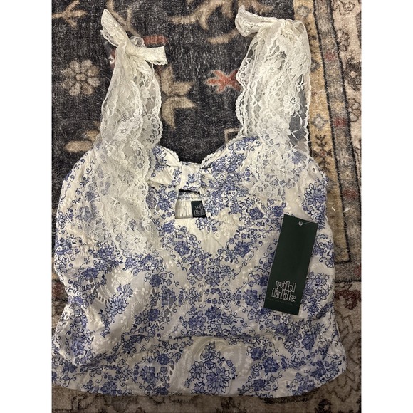 wild fable Tops - Women's Size XS Lace Tie Strap Tank Top - Wild Fable™ Blue Floral